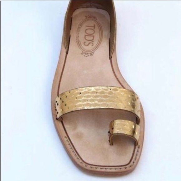 Tod's Snakeskin Ankle Strap Flat Sandals Gold 6.5 - Picture 3 of 8